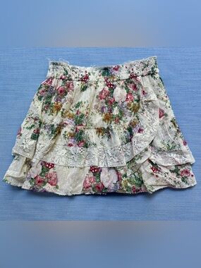 LoveShackFancy Agnessa Floral Mini Skirt Small